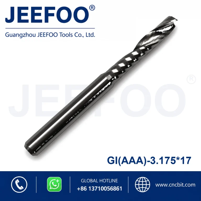 3.175×17 Premium AAA One Spiral Flute Tungsten Carbide End Mill, High Gloss Smooth Cutting CNC Milling Tool for Acrylic Board Processing
