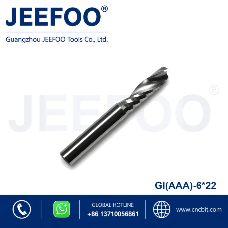 6×22 AAA Grade Single Flute Spiral CNC Router Bit, High Hardness Carbide Milling Tool for Smooth Edge Acrylic Plastic Machining
