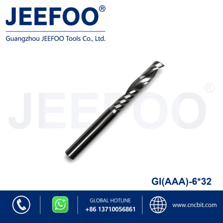 6×32 AAA Grade One Spiral Flute Solid Carbide End Mill, Polished Edge CNC Router Tool for Acrylic Sheet Cutting