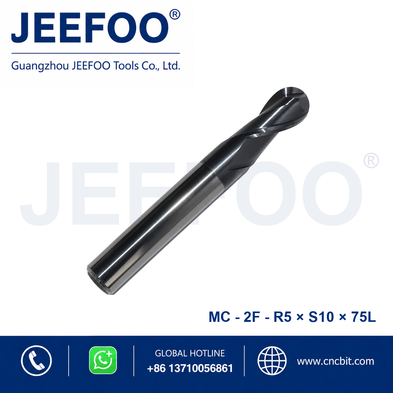 2FxR5x10x75L Solid Carbide Ball Nose End Mill for metal machining