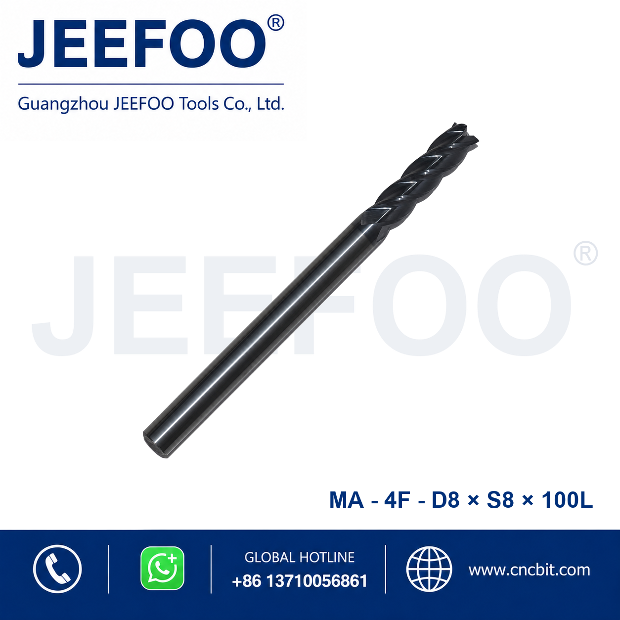 4Fx8.0x8x100L Solid Carbide Square End Mill for metal machining