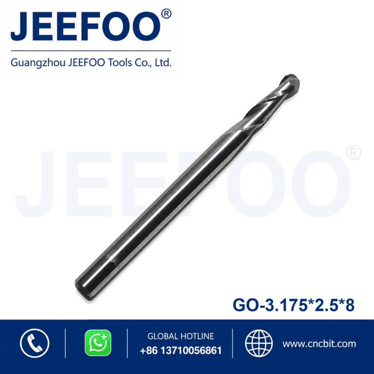 3.175x2.5x8 Two Flute Ball Nose End Mill for Smooth CNC Milling
